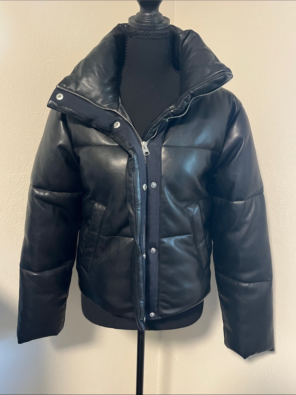 Abercrombie & Fitch Mini Puffer Vegan Leather Jacket-XSMALL